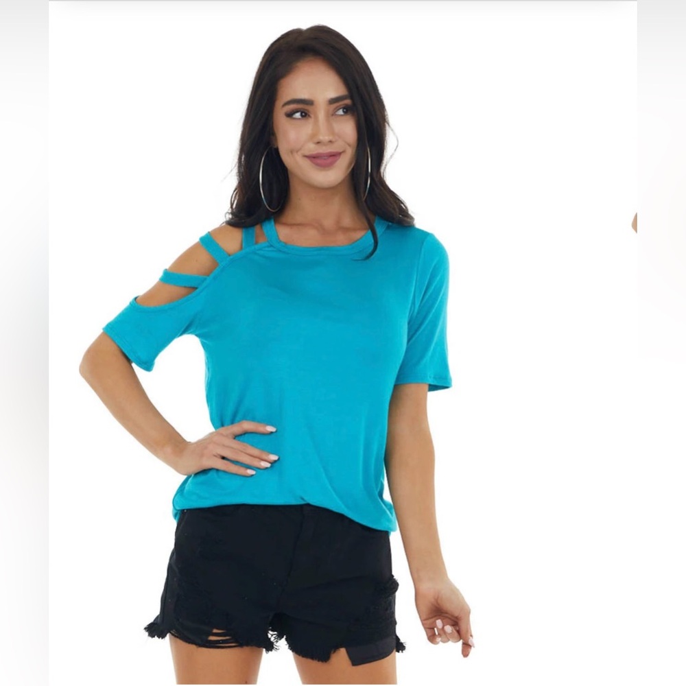 Vivid Sea Blue One Caged Sleeve Soft Shirt
